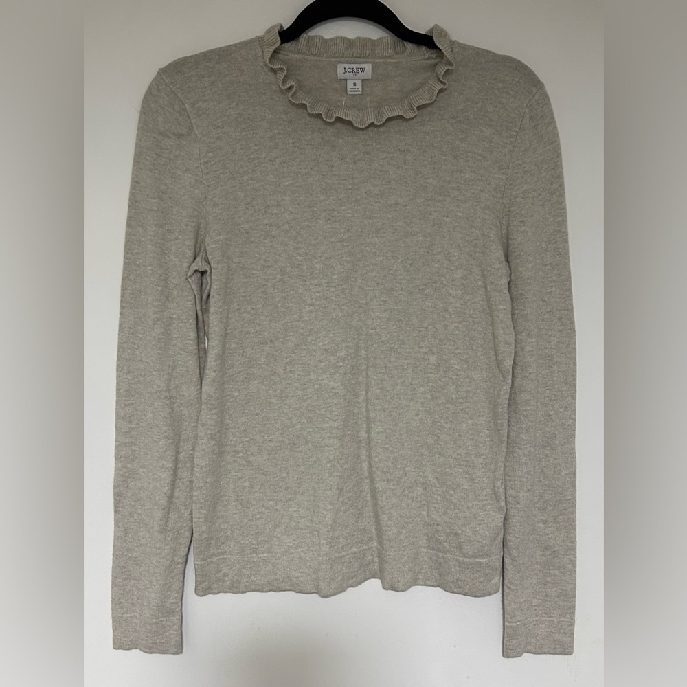 J. Crew Ruffle Neck Long Sleeve Sweater in Oatmeal Size Small NWOT